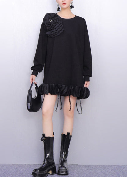 Fall Beige Decorated Crystal Tassel Patchwork Dress