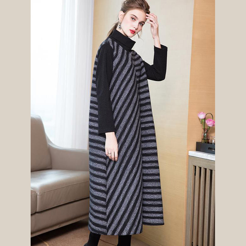New High Neck Striped a Line Maxi Dresses for
