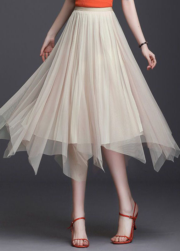 Apricot Asymmetrical Wear on Both Sides Tulle Skirts Spring