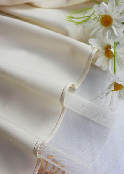 Apricot Embroideried High Waist Tulle Maxi Skirt Spring