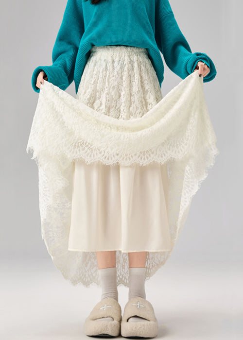 Apricot High Waist Lace a Line Skirts