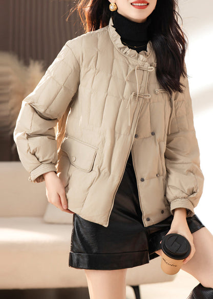 Apricot Ruffled Tasseled Pockets Fine Cotton Filled Jackets Winter