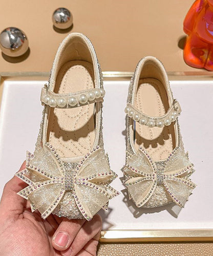 Apricot Zircon Pearl Kids Buckle Strap Flats