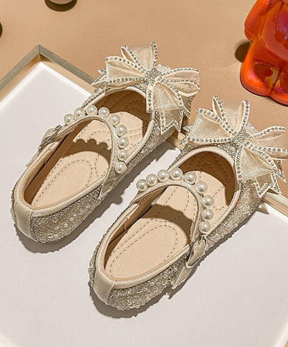 Apricot Zircon Pearl Kids Buckle Strap Flats