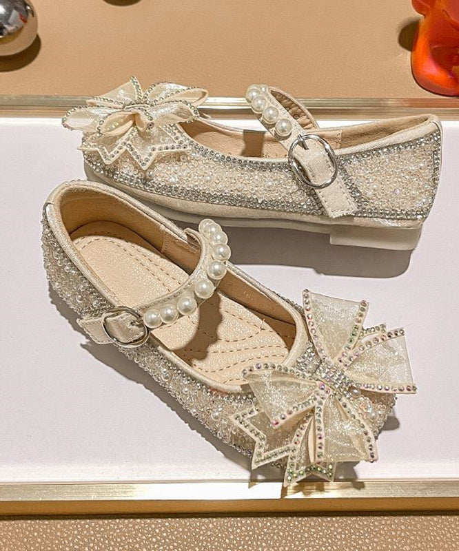 Apricot Zircon Pearl Kids Buckle Strap Flats