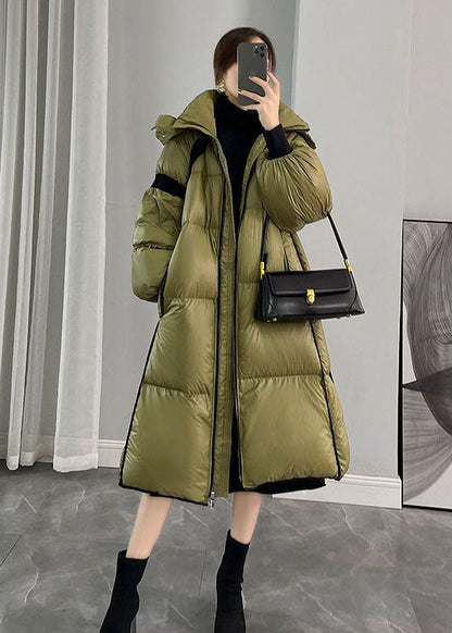 Army Green Hooded Zippered Patchwork Duck Down Canada Goose Coats Winter