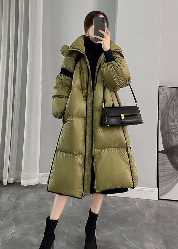 Army Green Hooded Zippered Patchwork Duck Down Canada Goose Coats Winter
