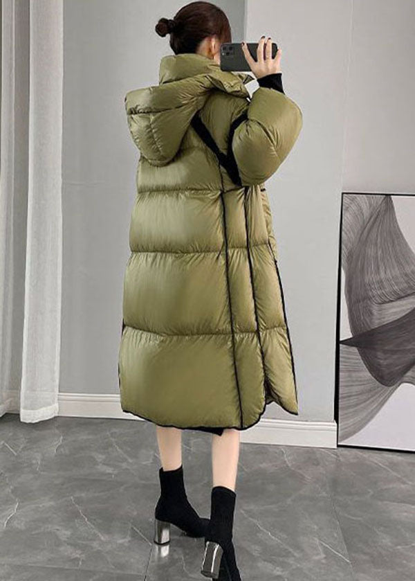 Army Green Hooded Zippered Patchwork Duck Down Canada Goose Coats Winter