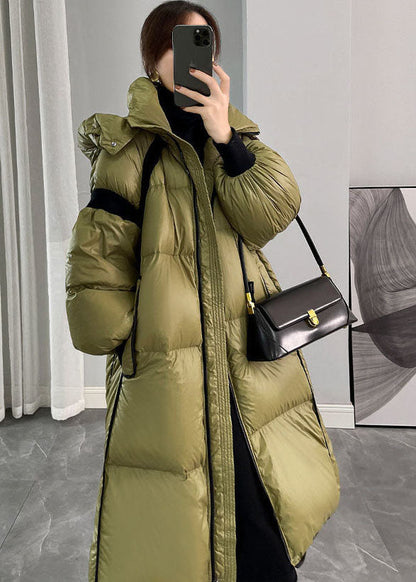 Army Green Hooded Zippered Patchwork Duck Down Canada Goose Coats Winter