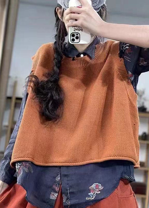 Army Green O-neck Hole Knit Vest Spring