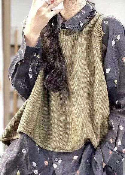 Army Green O-neck Hole Knit Vest Spring