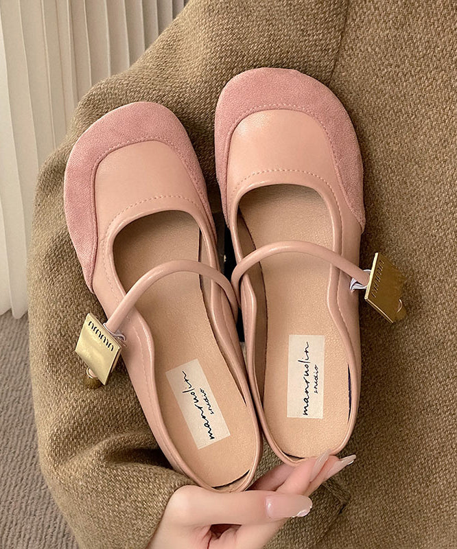Beige Buckle Strap Splicing Slide Sandals