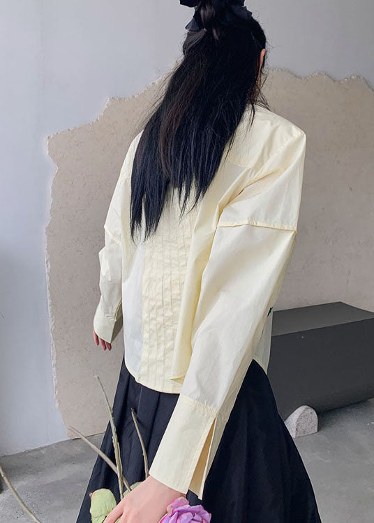 Beige Embroideried Patchwork Cotton Shirt Top Spring