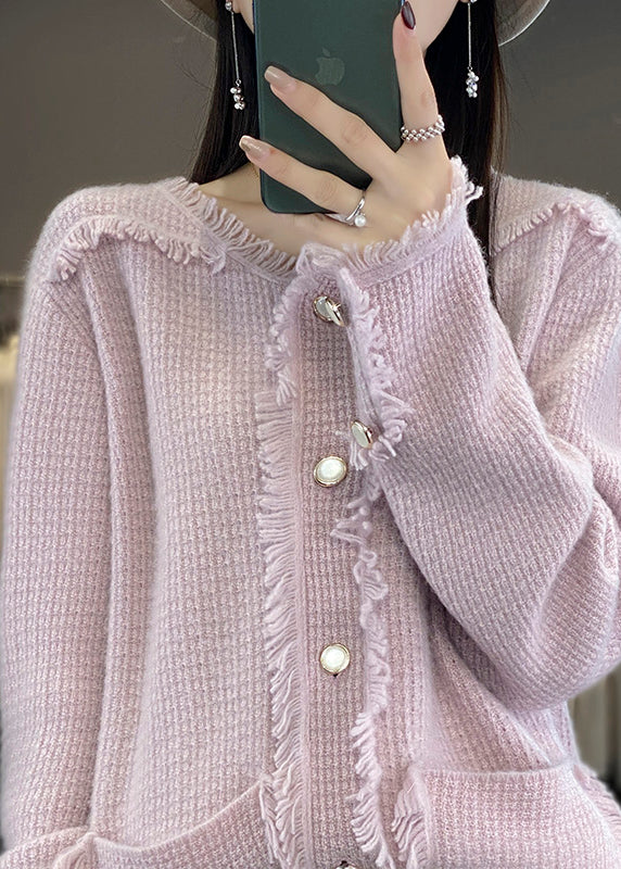 Beige O-neck Patchwork Wool Blended Coats Long Sleeve