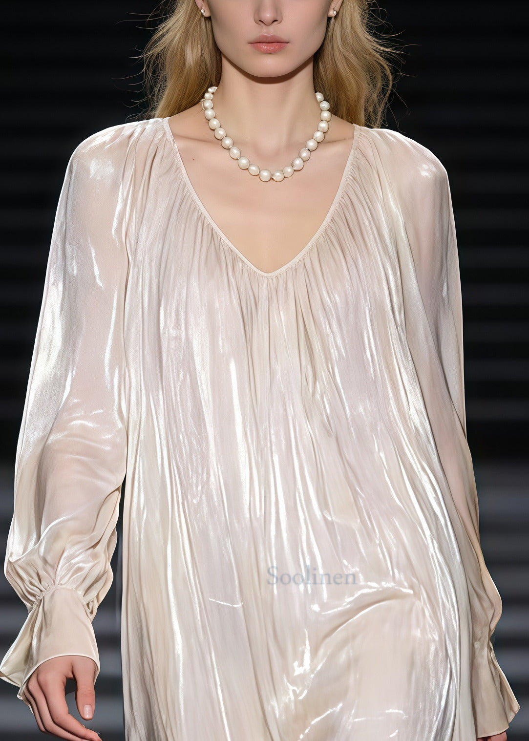 Beige Oversized Draping Silk Maxi Dress Spring