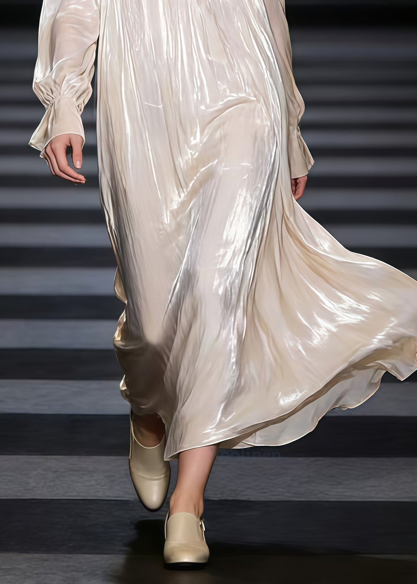 Beige Oversized Draping Silk Maxi Dress Spring