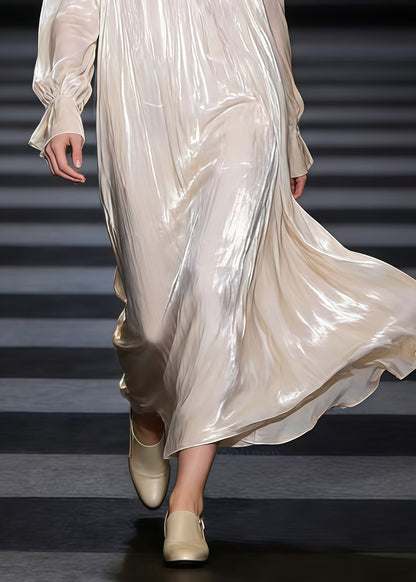 Beige Oversized Draping Silk Maxi Dress Spring