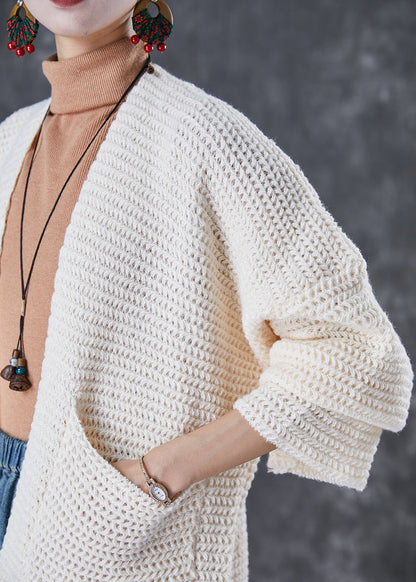 Beige Oversized Pockets Knit Cardigans Fall