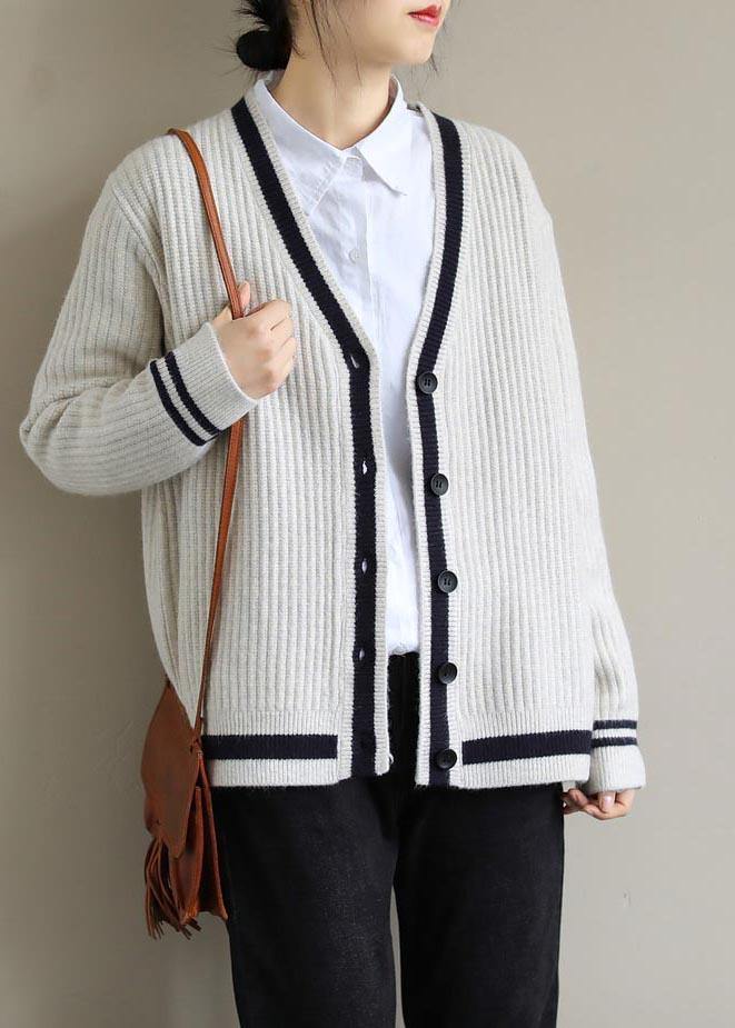 Beige Sweater Blouse V Neck Button Down Spring Sweaters