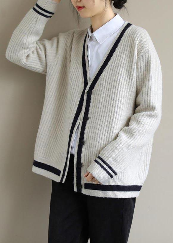 Beige Sweater Blouse V Neck Button Down Spring Sweaters
