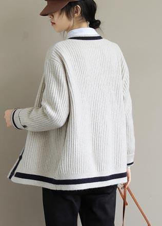 Beige Sweater Blouse V Neck Button Down Spring Sweaters