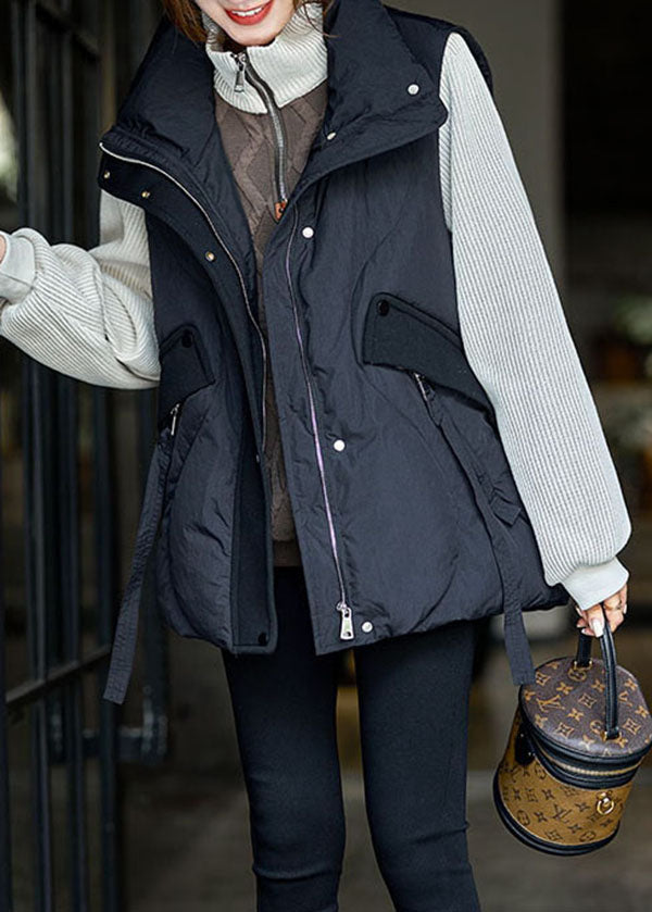 Beige Zip Up Patchwork Warm Duck Down Puffers Vest Winter