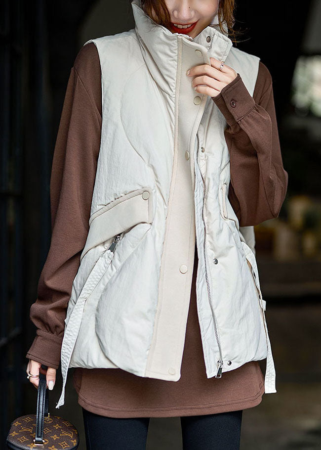 Beige Zip Up Patchwork Warm Duck Down Puffers Vest Winter