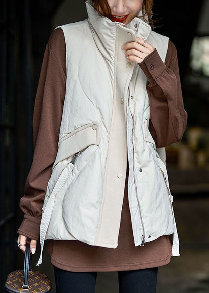Beige Zip Up Patchwork Warm Duck Down Puffers Vest Winter