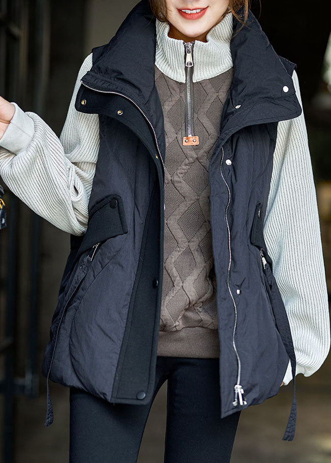 Beige Zip Up Patchwork Warm Duck Down Puffers Vest Winter