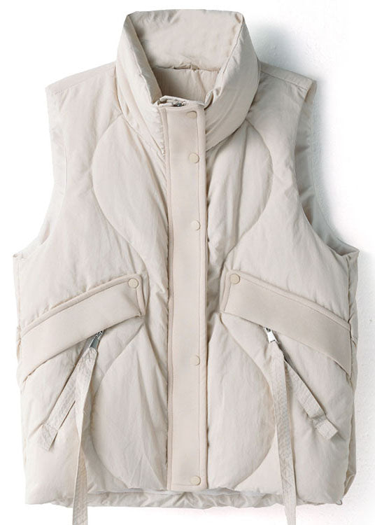Beige Zip Up Patchwork Warm Duck Down Puffers Vest Winter