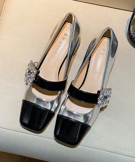 Beige Zircon Splicing Faux Leather Buckle Strap High Heels