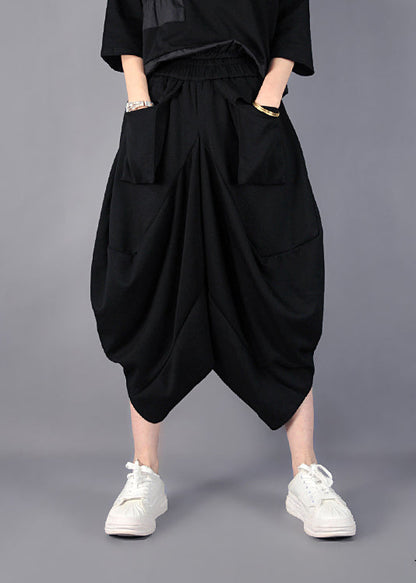 Black Asymmetrical Cotton Harem Pants Spring