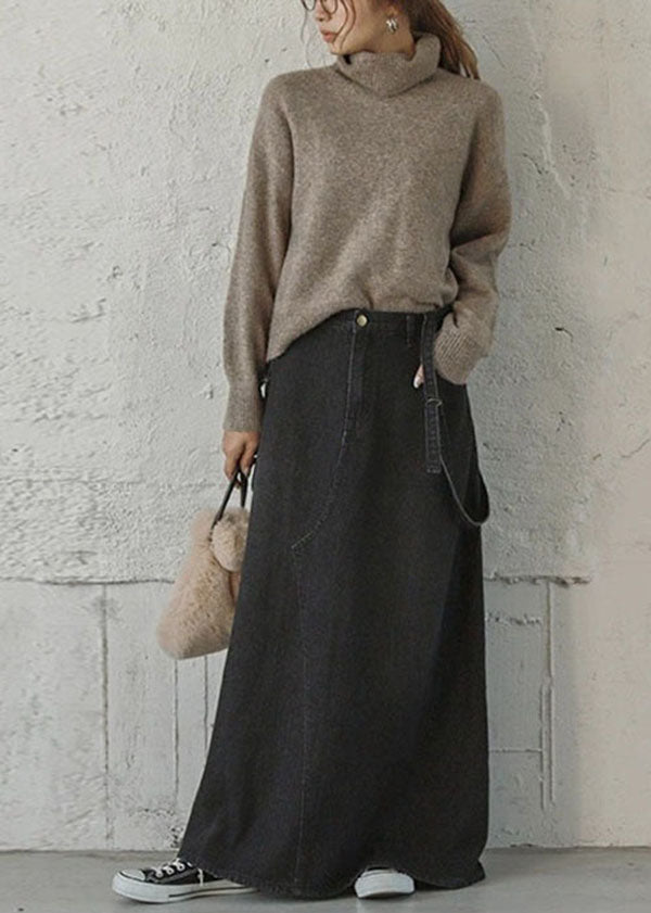 Black Asymmetrical Design Cotton Straps a Line Skirts Summer