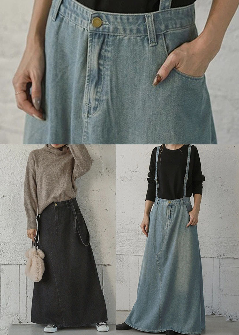 Black Asymmetrical Design Cotton Straps a Line Skirts Summer