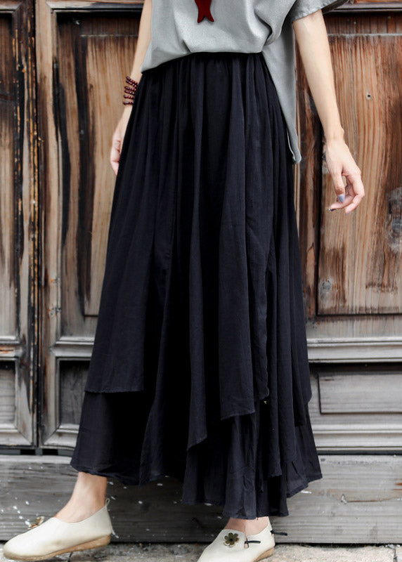 Black Asymmetrical Design Layered Cotton a Line Skirts Summer
