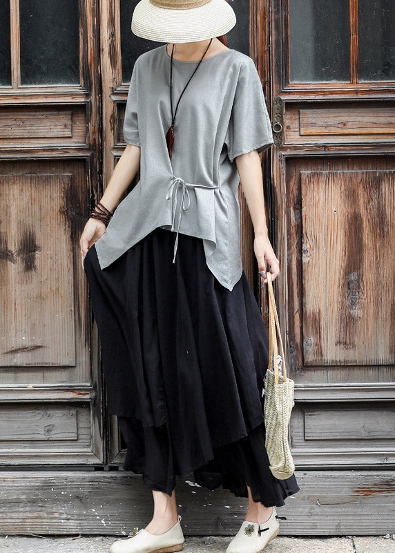 Black Asymmetrical Design Layered Cotton a Line Skirts Summer