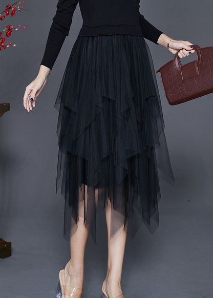 Black Asymmetrical Exra Large Hem Tulle Skirt Summer