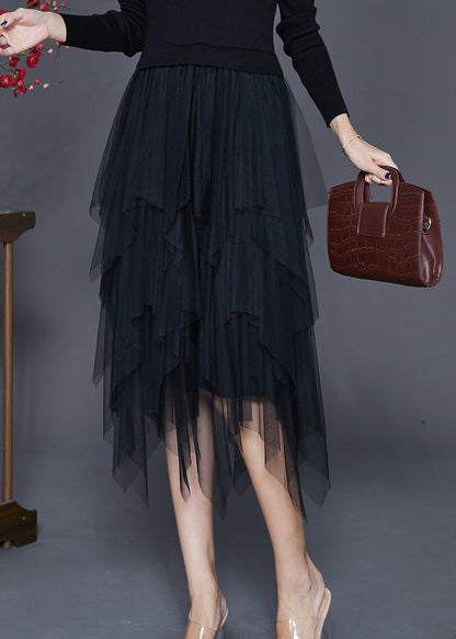 Black Asymmetrical Exra Large Hem Tulle Skirt Summer