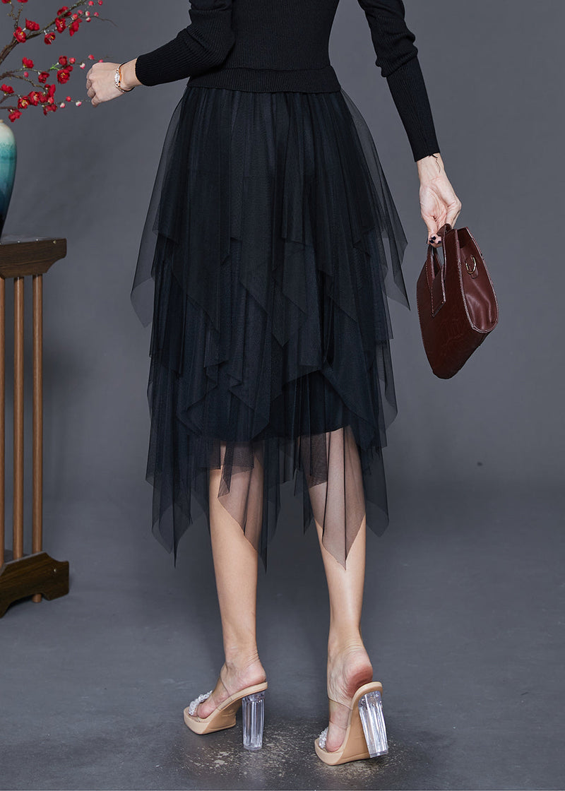 Black Asymmetrical Exra Large Hem Tulle Skirt Summer