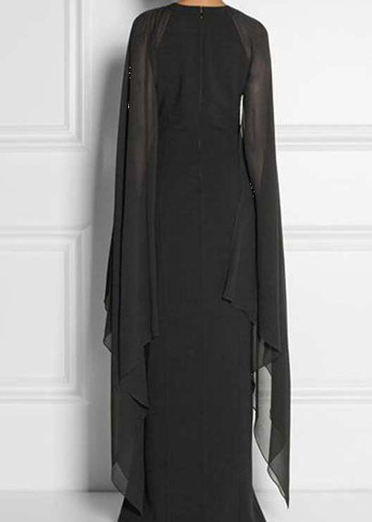 Black Asymmetrical Patchwork Cape Chiffon Dress Summer