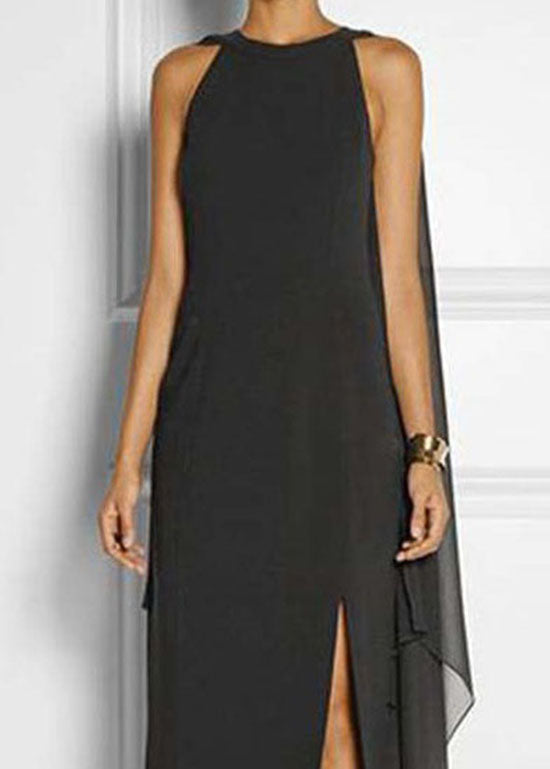 Black Asymmetrical Patchwork Cape Chiffon Dress Summer