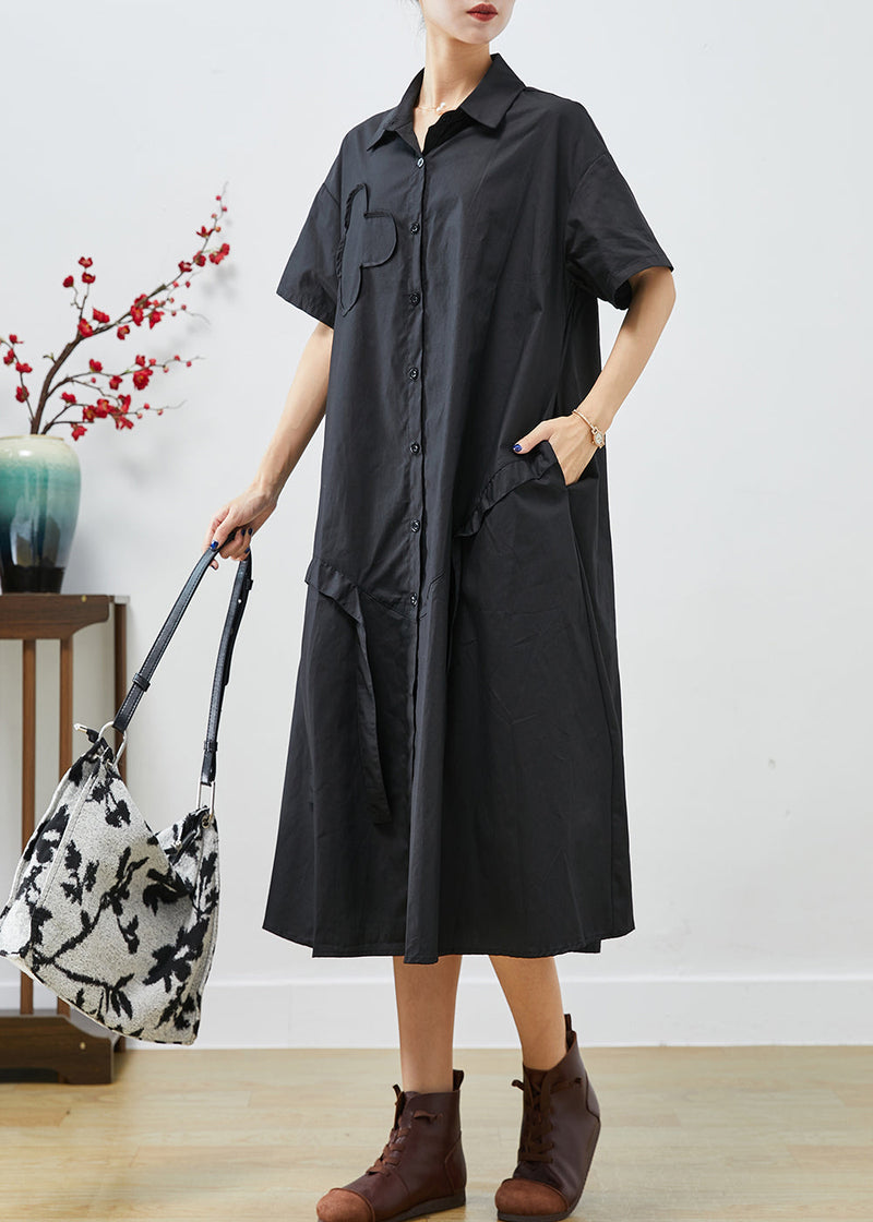 Black Asymmetrical Patchwork Cotton Maxi Dresses Summer