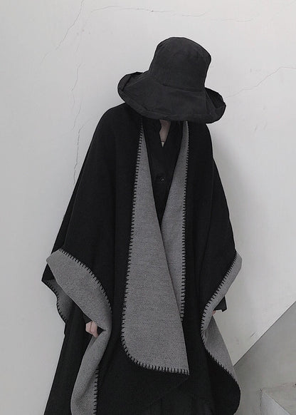 Black Asymmetrical Wear on Both Sides Cashmere Cape Fall