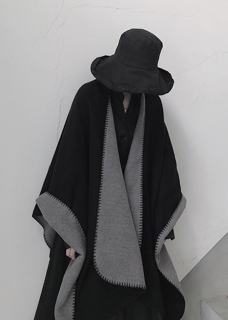 Black Asymmetrical Wear on Both Sides Cashmere Cape Fall