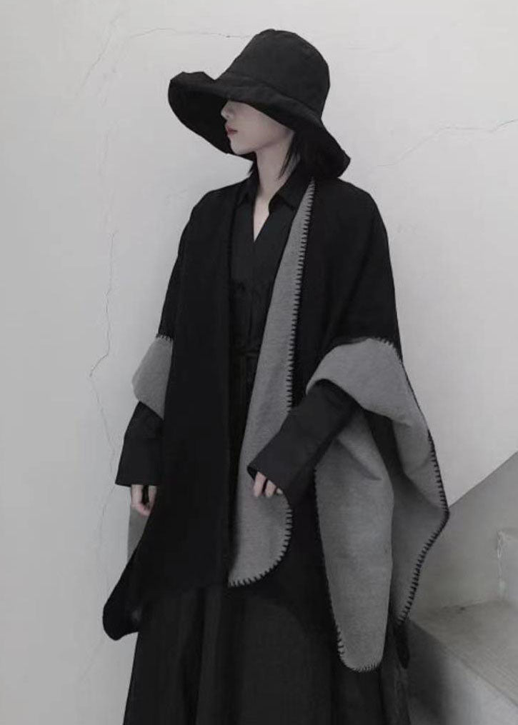Black Asymmetrical Wear on Both Sides Cashmere Cape Fall