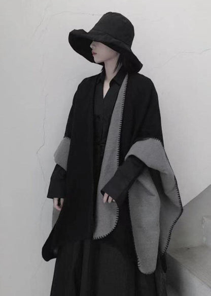 Black Asymmetrical Wear on Both Sides Cashmere Cape Fall