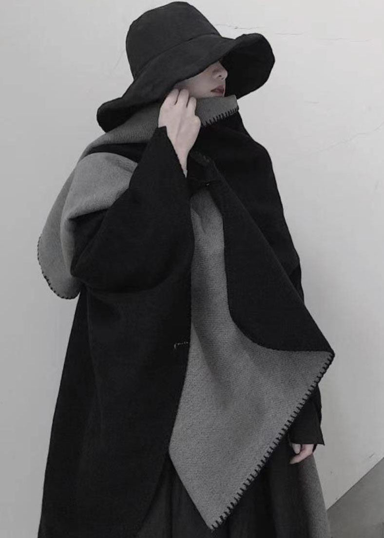 Black Asymmetrical Wear on Both Sides Cashmere Cape Fall
