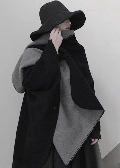 Black Asymmetrical Wear on Both Sides Cashmere Cape Fall