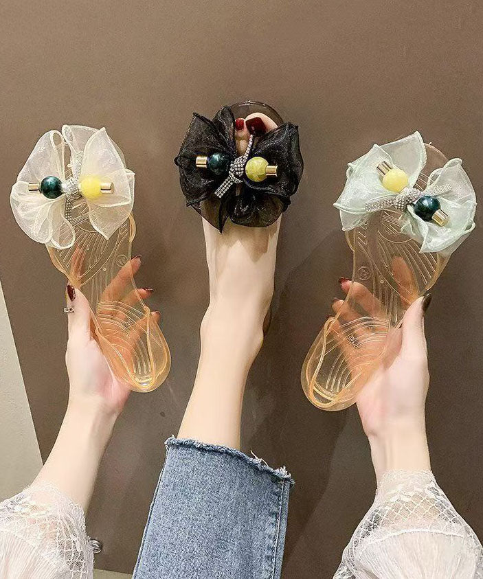 Black Bow Splicing Clear Sandals Peep Toe