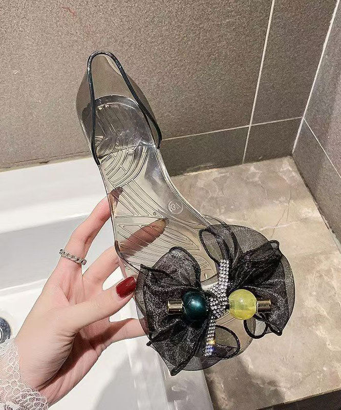Black Bow Splicing Clear Sandals Peep Toe
